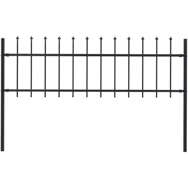 vidaXL - Garden Fence with Spear Top Steel - Black - 1.7x0.6 M