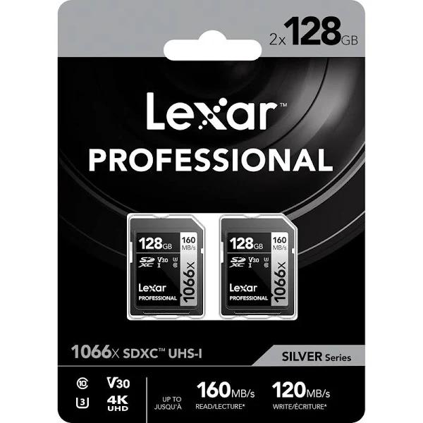 Lexar 128GB Professional 1066x UHS-I SDXC Memory Card (Silver Series, 2-Pack)