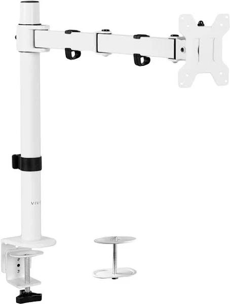 Vivo White Single 13 to 27 Inch LCD Monitor Desk Mount Stand, Fully Adjustable, Tilt, Articulating | Holds 1 Screen with VESA Up to 100x100mm