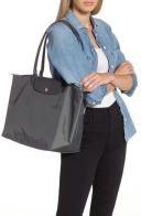 Longchamp Le Pliage Green Recycled Canvas Large Shoulder Tote Graphite