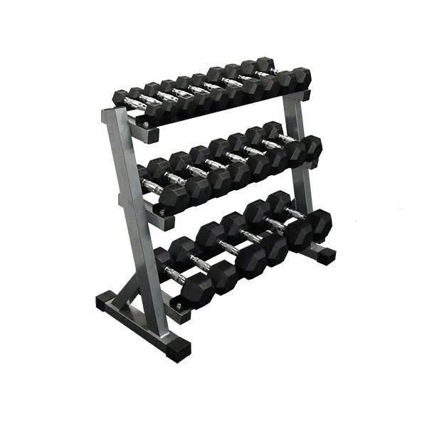 Muscle Motion 12 Pair 1kg -15kg Rubber Hex Dumbbell Set + Rack