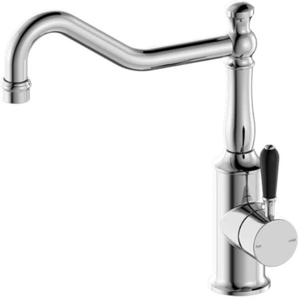 Nero York Kitchen Mixer Hook Spout With Black Porcelain Lever Chrome