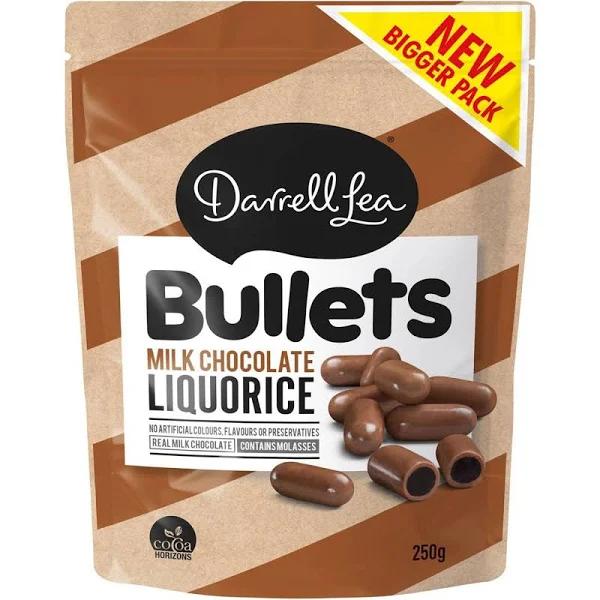 Darrell Lea 250g Bullets Liquorice Milk Chocolate