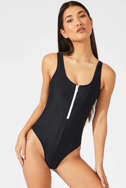 Ally Fashion Black Zip Up One Piece Swimsuit - Size S, Women's One Piece