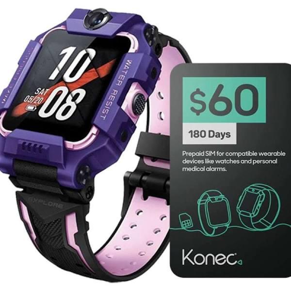 imoo Z6 Purple Kids Smart Watch, Konec Mobile 6 Month Bundle