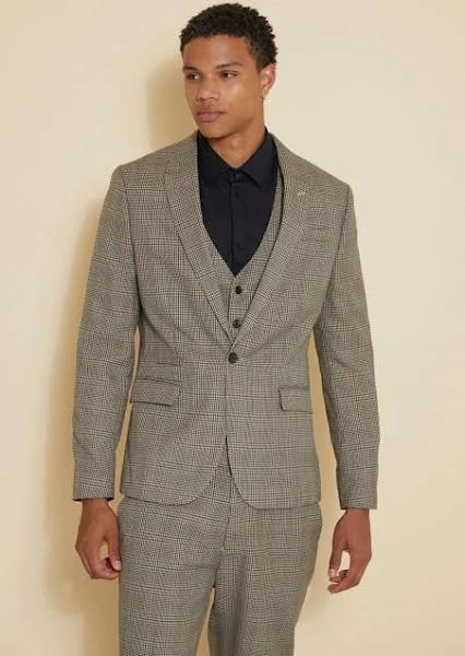 Mens Brown Slim Single Breasted Check Suit Jacket