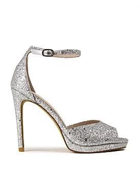 David Jones Edward Meller Wren110 Peep Toe Platform Sandal in Silver Sparkle, Size 42 EU