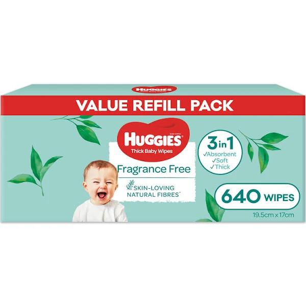 Huggies Thick Baby Wipes Fragrance Free 640 Pack