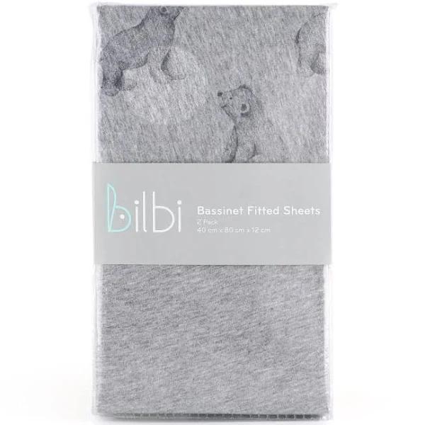 Bilbi Jersey Bassinet Fitted Sheet Grey Bears 2 Pack