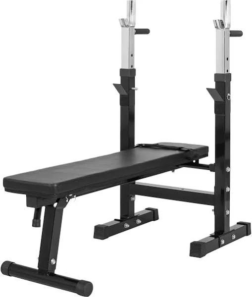 Gorilla Sports Weight Bench With Adjustable Barbell Rack - Black