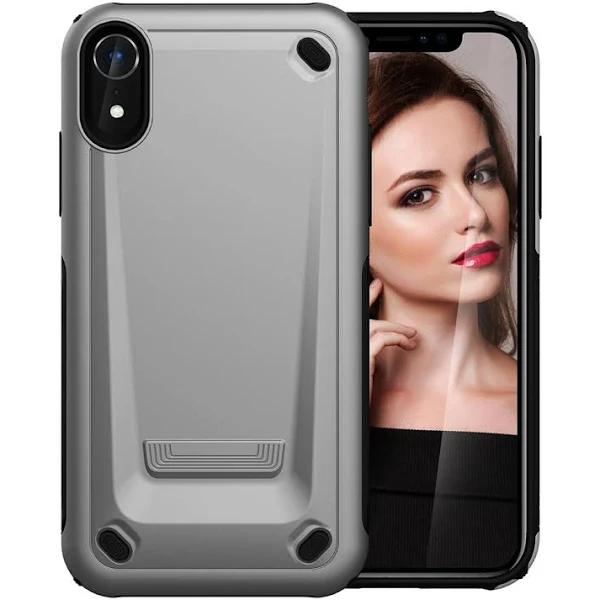 For iPhone XR Case Silver Slim TPU,PC Double Layer Shockproof Protective Cover