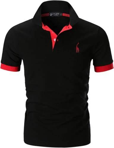 STTLZMC Mens Short Sleeve Poloshirts Regular-fit Contrast Color Top Shirt With Giraffe Embroidery