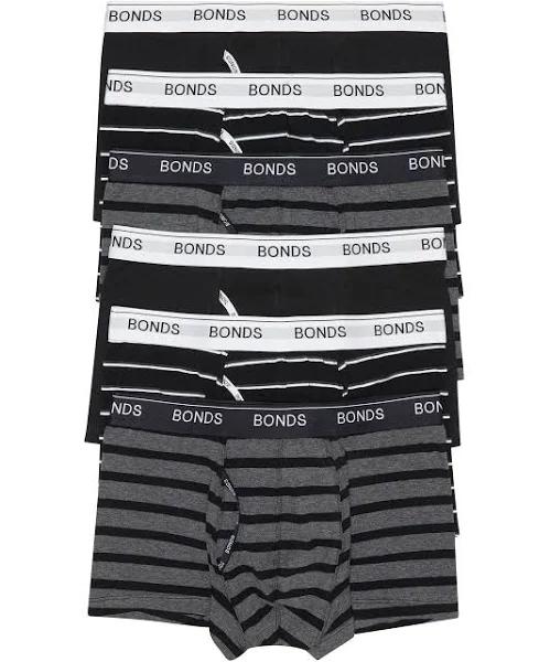 Bonds 6 x Mens Guyfront Trunks Underwear Black/Grey Stripe