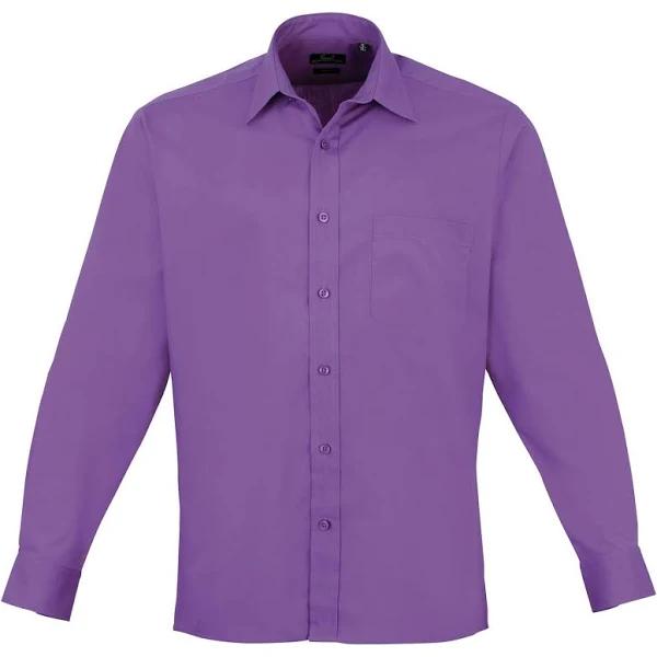 Premier Mens Long Sleeve Formal Plain Work Poplin Shirt Rich Violet 16