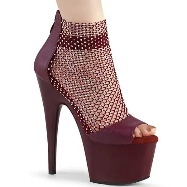 Pleaser ADORE-765RM Burgundy Faux Leather-Rhinestone Mesh/Burgundy Matt Platform Sandal Size 5