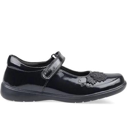 Girls Start-Rite Wish Rip-Tape Black Patent Leather School Shoes F Fit - Black