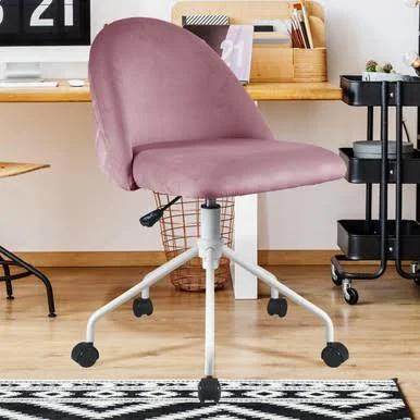 Abia Adjustable Velvet Swivel Office Chair with Castor Leg - Blush