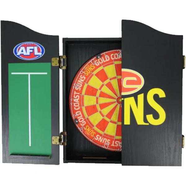 AFL - Official AFL Dartboard, Cabinet & Darts - Complete Darts Set - Gold Coast Suns