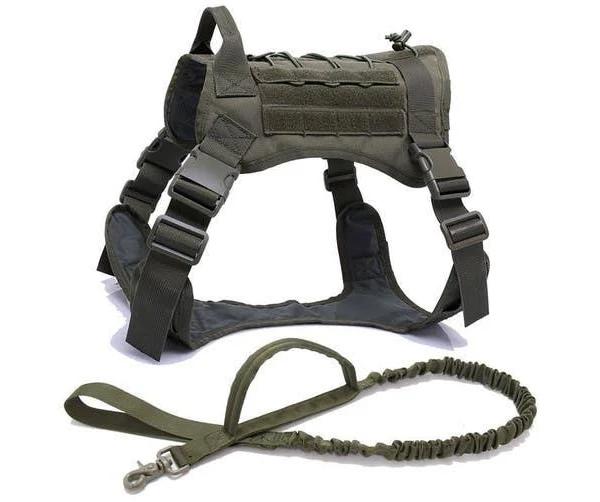 HOD Ranger Green Tactical Dog Harness Vest With Handle and Bungee Dog Leash - Large