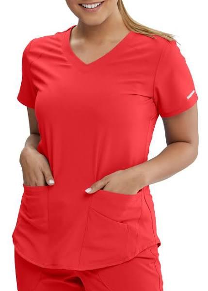 Skechers Vitality V-Neck Scrub Top - XS - Coral Lipstick