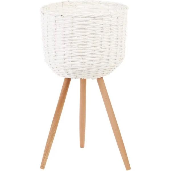 Cooper & Co. Large Natural Wicker Flower Basket Pot Planter Stand - White