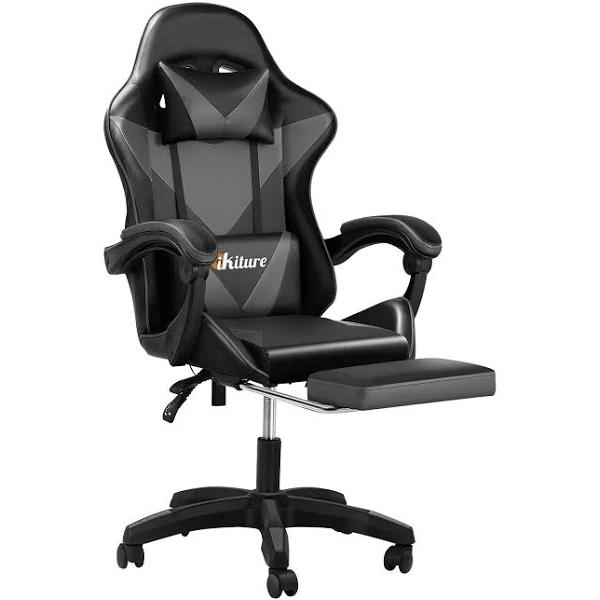 Oikiture Gaming Massage Chair Racing Recliner Black&Grey