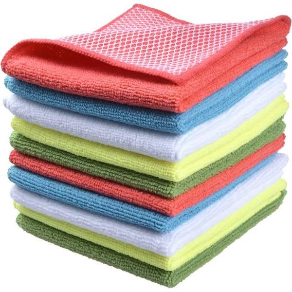 SINLAND Microfiber Dish Cloth for Washing Dishes Dish Rags Best Kitchen Washcloth Cleaning Cloths with Poly Scour Side 5 Color Assorted