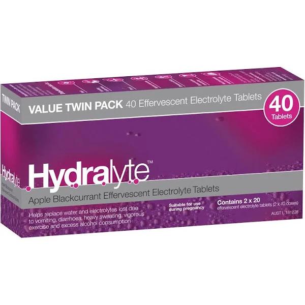 Hydralyte Apple Blackcurrant Effervescent Electrolyte 40 Tablets