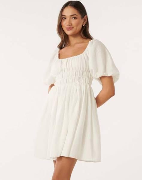 Mary-Jane Petite Off-Shoulder Mini Dress in Porcelain, Size 14