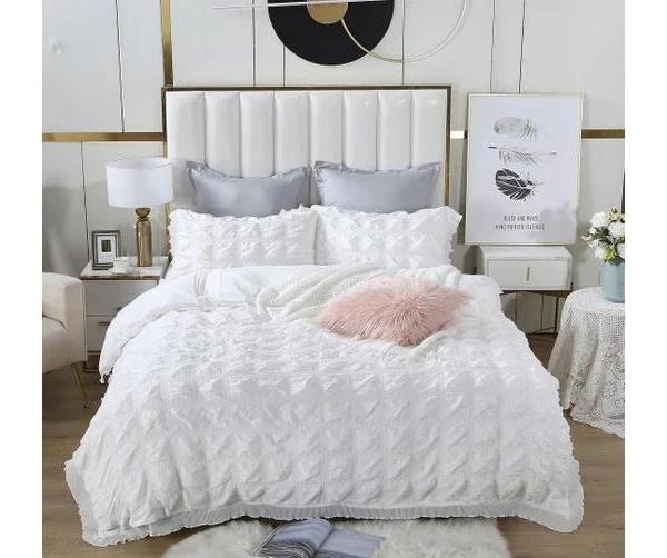 Ruffles Textured Jacquard King Size Bed Quilt/Doona/Duvet Cover Set - White