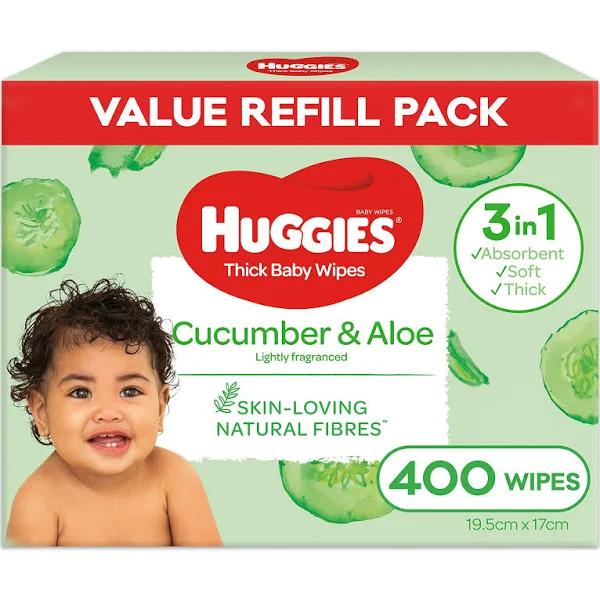 Huggies Thick Baby Wipes Cucumber & Aloe 400 Pack