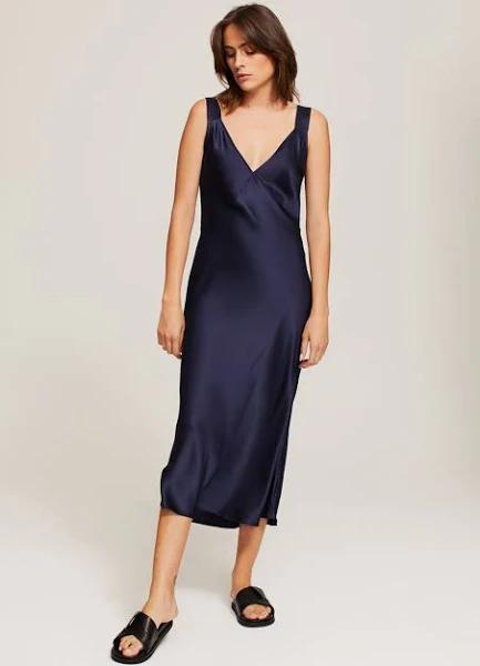 David Jones Ginia Day To Night Silk Midi Dress in Midnight, Size XS