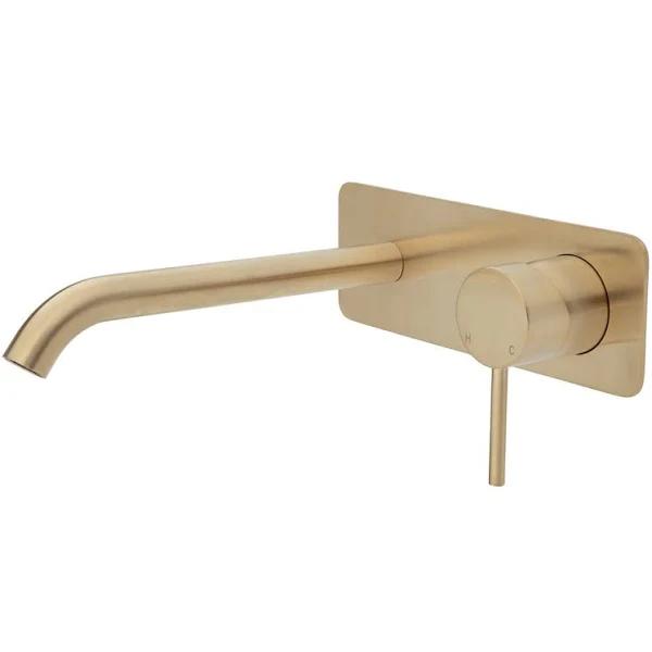 Fienza Kaya Wall Basin/Bath Mixer Set - Urban Brass - Square Plate - 200mm Outlet