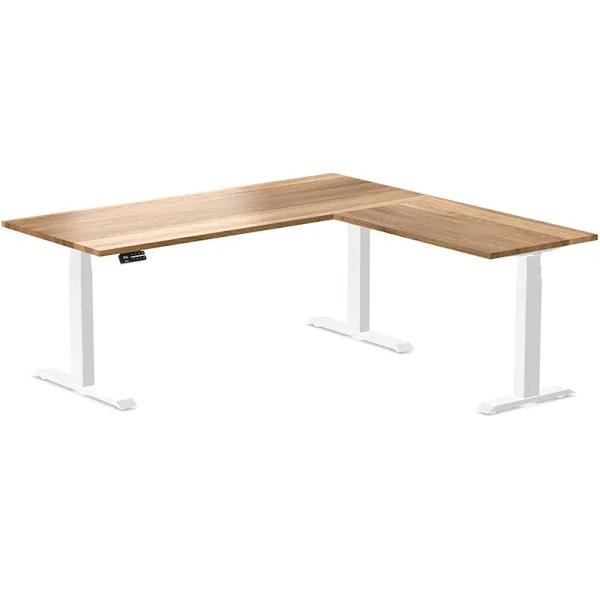 Desky Hardwood L-Shape Sit Stand Desk - White Oak / 1800x750x1750x600mm / White