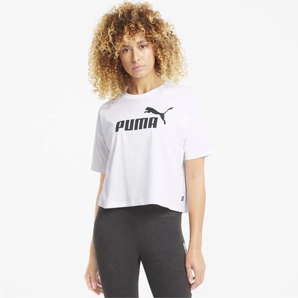 Essentials Logo Cropped T-Shirt Women in White, Size Medium, Cotton by Puma