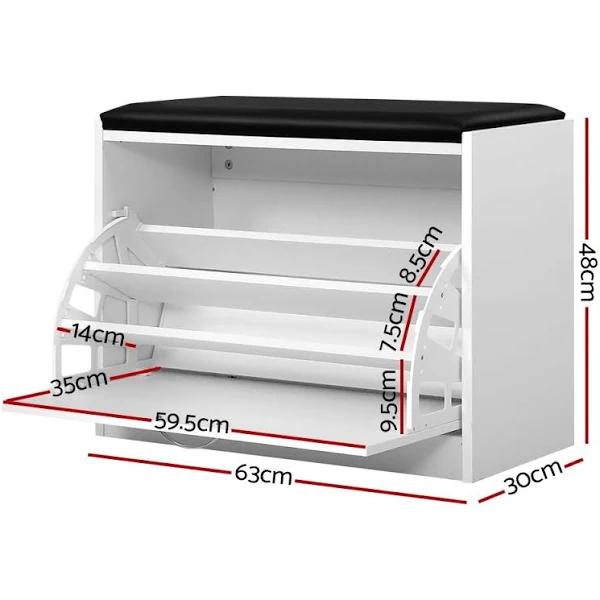 Artiss Shoe Cabinet Bench Shoes Storage Rack Organiser Drawer White 15 Pairs