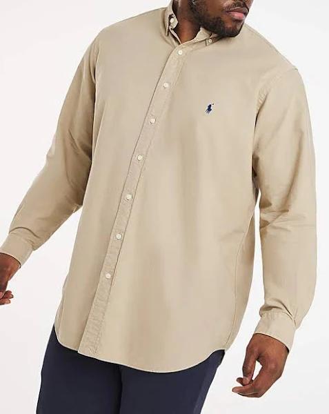 Polo Ralph Lauren Big & Tall Icon Logo Classic Fit Garment Dyed Oxford Shirt in tan-Brown