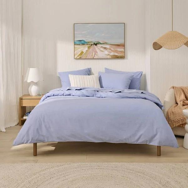 Stonewashed Cotton Chambray Blue Quilt Cover Separates - Super King