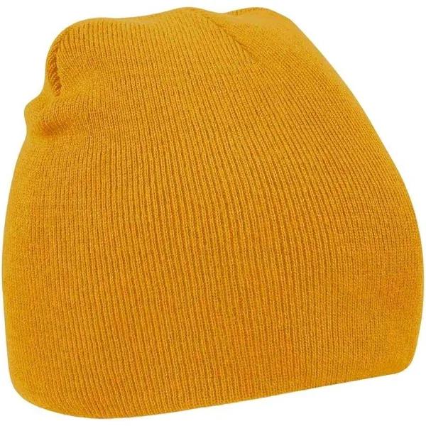 Beechfield Plain Basic Knitted Winter Beanie Hat Mustard One Size