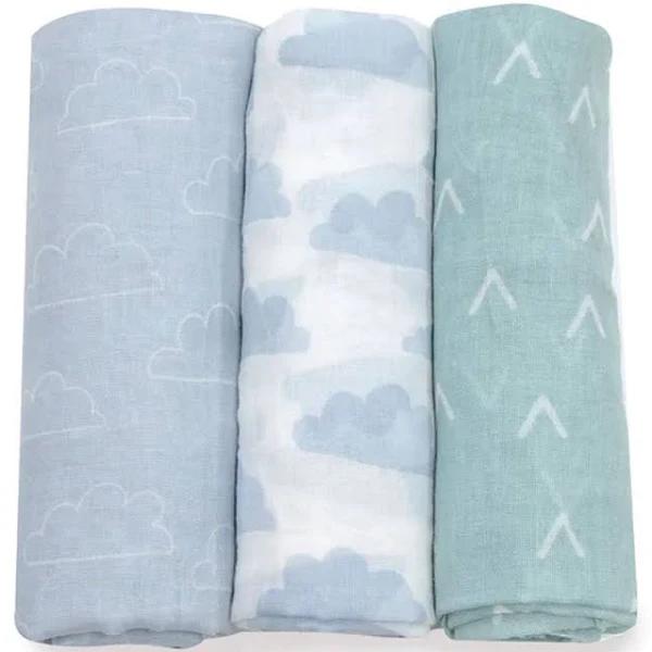 Bubba Blue Nordic Muslin Wrap 3pk Dusty Sky/Mint