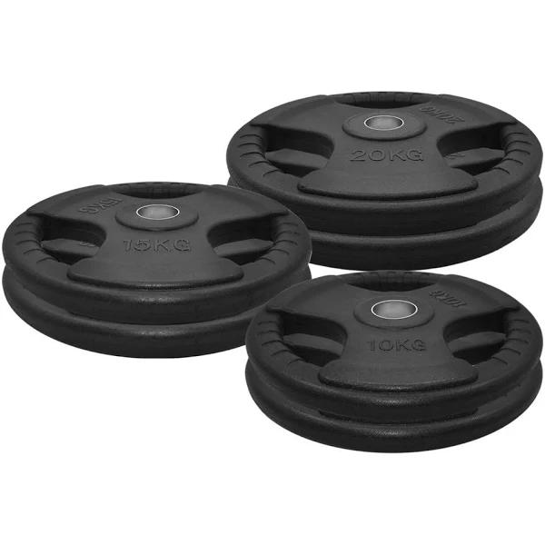 Total 90kg Olympic Rubber Coated Cast Iron Weight Plates - 10kg x 2+ 15kg x 2+ 20kg x 2