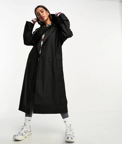 ASOS Design Oversized Rubberised Rain Hooded Trench with Belt Detail in Black