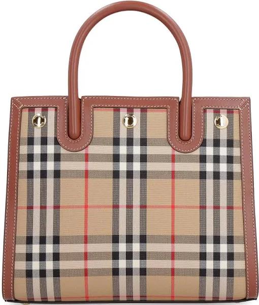 Burberry Mini Two-Handle Title Bag, Vintage Check Beige