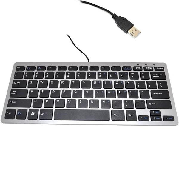 iKKEGOL Mini USB Slim Wired 78 Key Small Super Thin Compact Keyboard for Desktop Laptop PC Win 7 Mac (Silver + Black)