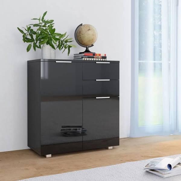 vidaXL - Sideboard Chipboard - High Gloss Black - 71x35x76 cm