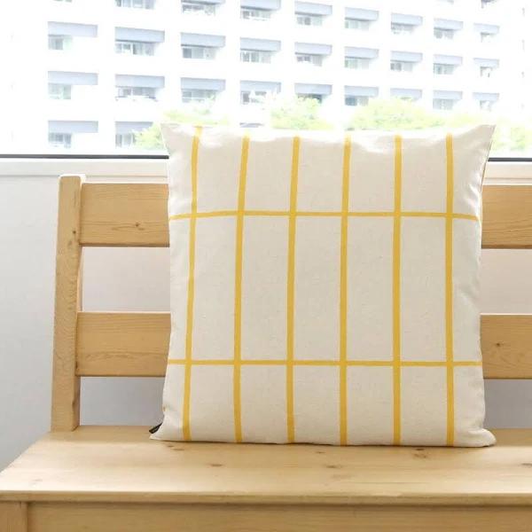 Marimekko Tiiliskivi Cushion Cover, 50 x 50 cm, Linen - Yellow