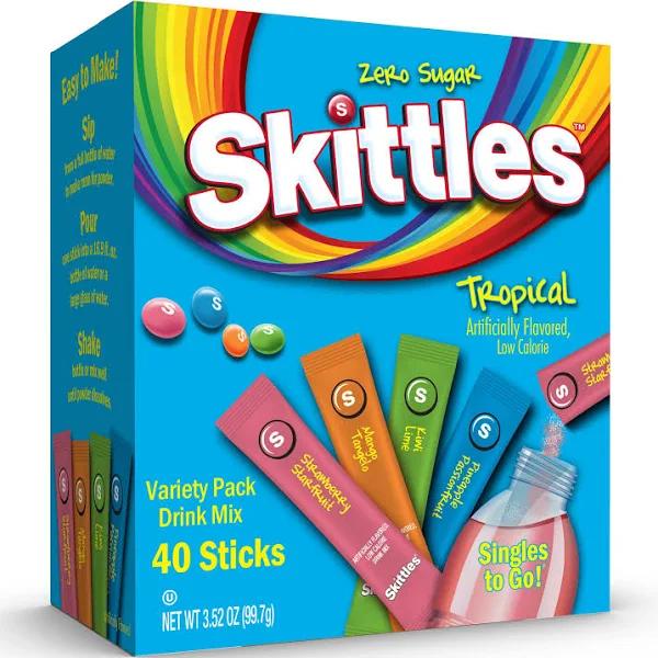 Skittles Singles To Go Drink Mix Tropical Variety Pack 40-CT Same-Day Ship