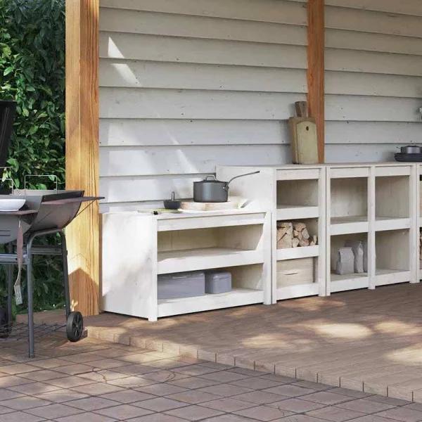 Outdoor Kitchen Cabinets 2 Pcs White Solid Wood Pine