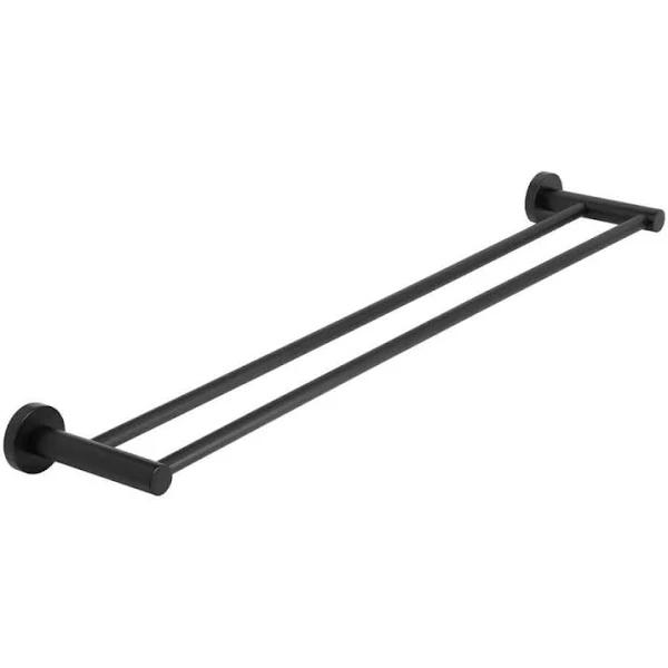 Meir Round Brass Double Towel Rail - Matte Black - 600mm