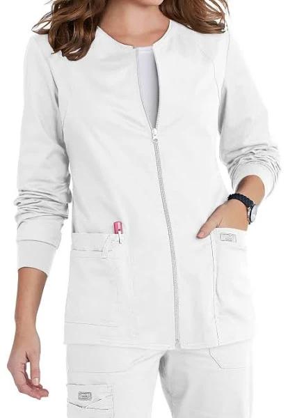 Cherokee Core Stretch 4315 Scrubs Jacket Women's Zip Front Warm-Up White